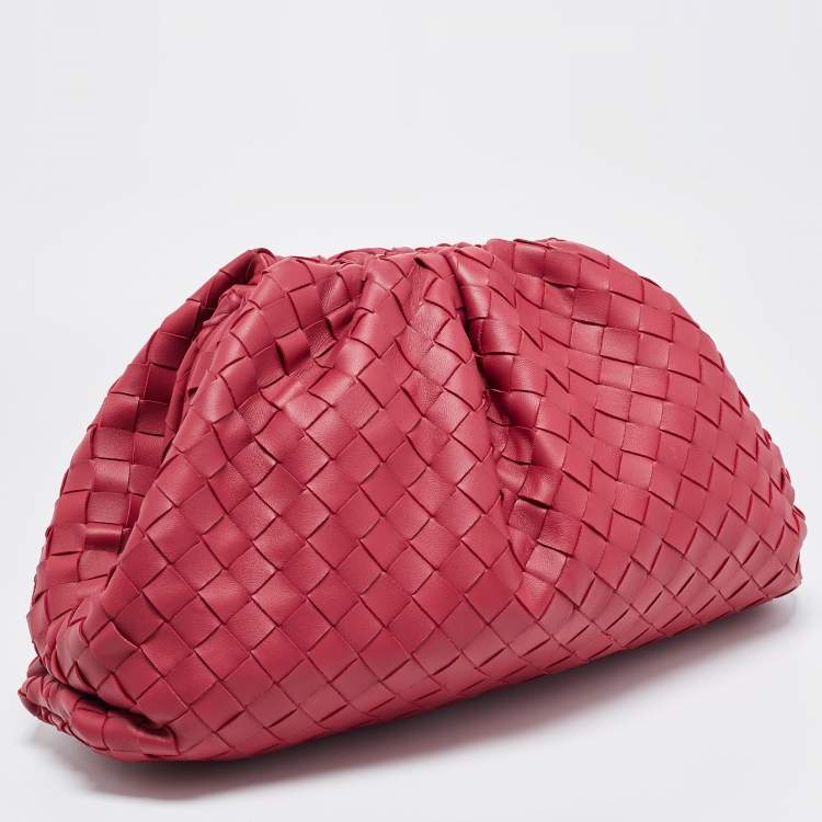 Pre Owned Bottega Veneta Red Intrecciato Leather Large The Pouch Clutch