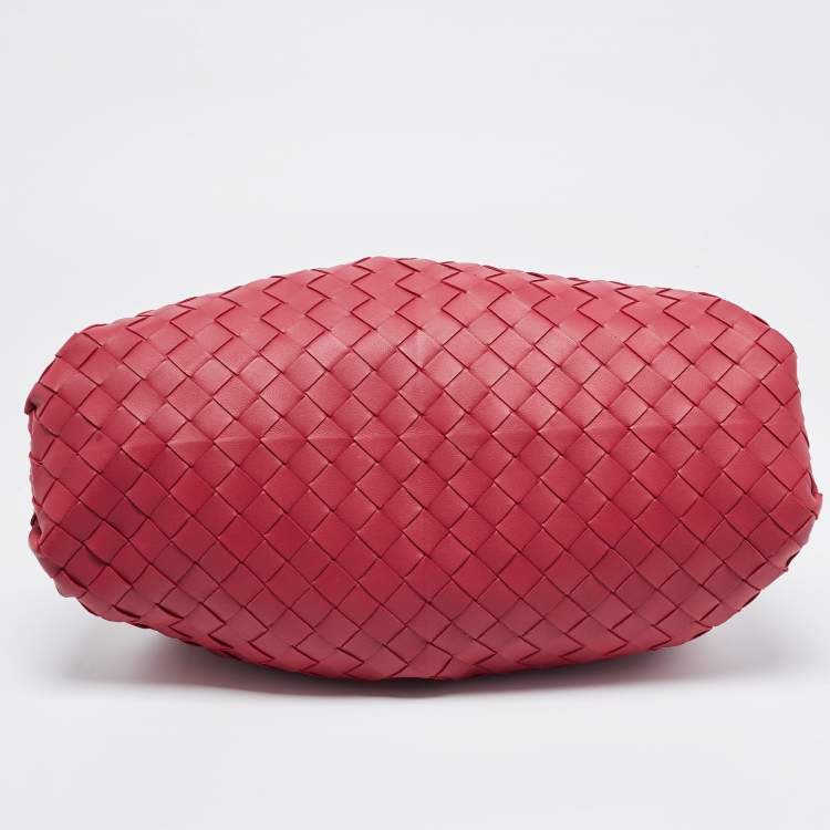 Pre Owned Bottega Veneta Red Intrecciato Leather Large The Pouch Clutch