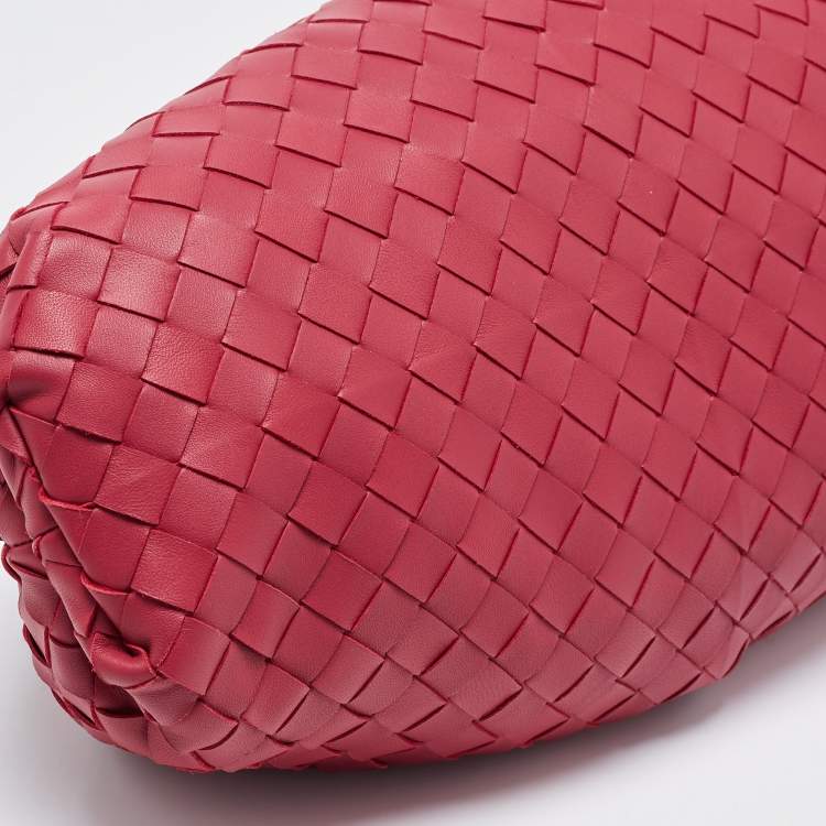 Pre Owned Bottega Veneta Red Intrecciato Leather Large The Pouch Clutch