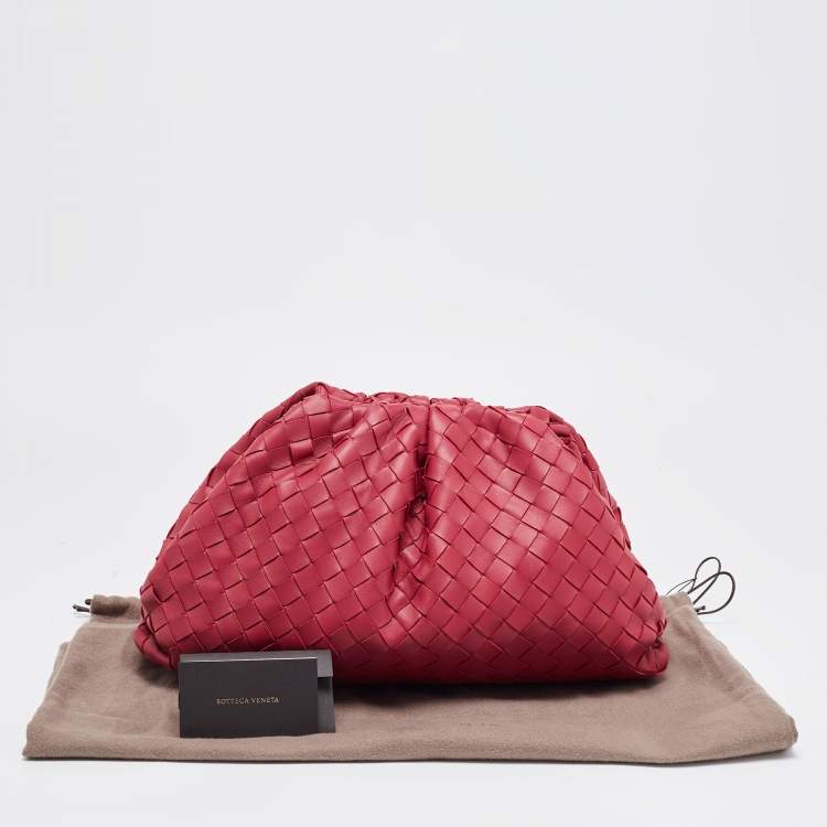 Pre Owned Bottega Veneta Red Intrecciato Leather Large The Pouch Clutch