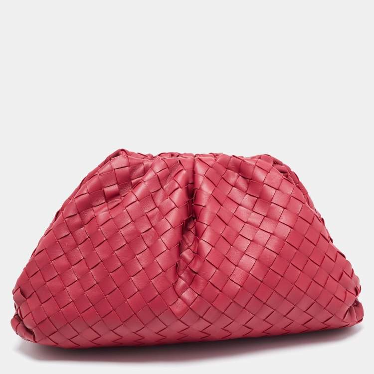 Pre Owned Bottega Veneta Red Intrecciato Leather Large The Pouch Clutch