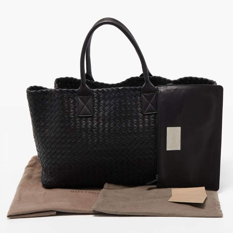 Pre Owned Bottega Veneta Black Intrecciato Leather Cabat Tote