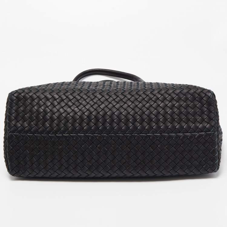 Pre Owned Bottega Veneta Black Intrecciato Leather Cabat Tote