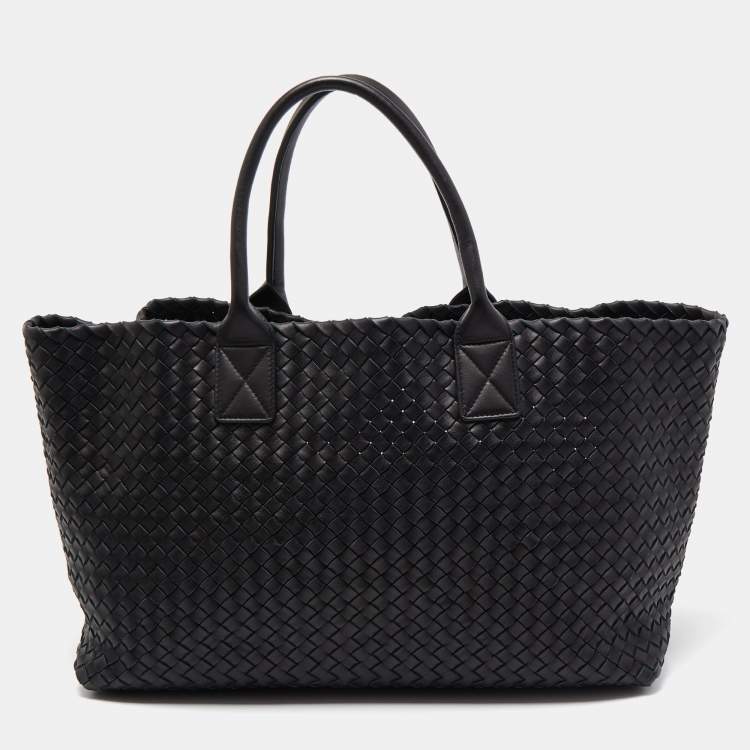 Pre Owned Bottega Veneta Black Intrecciato Leather Cabat Tote