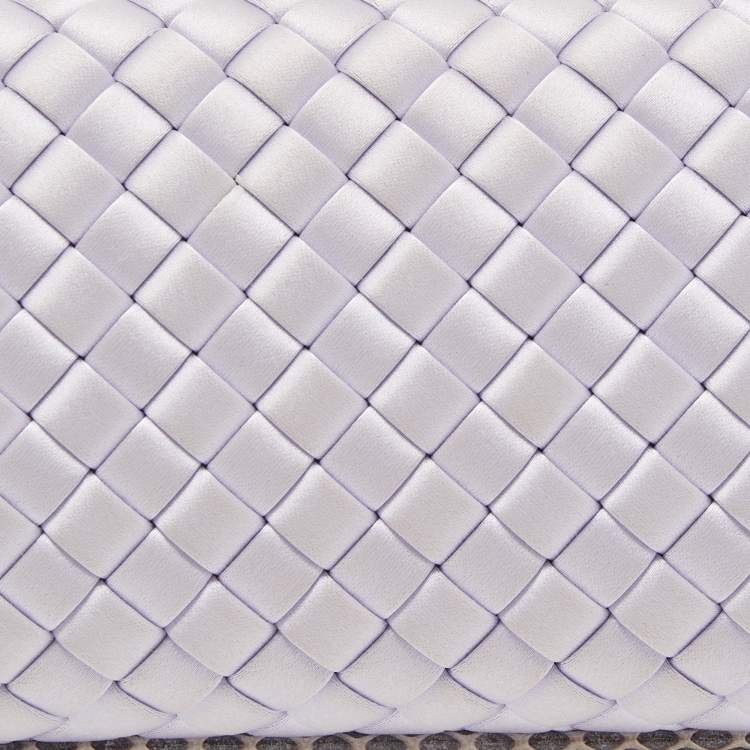 Pre Owned Bottega Veneta Lilac Intrecciato Satin and Watersnake Leather Knot Long Clutch