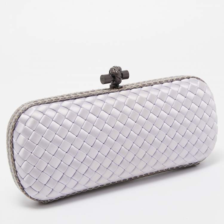 Pre Owned Bottega Veneta Lilac Intrecciato Satin and Watersnake Leather Knot Long Clutch
