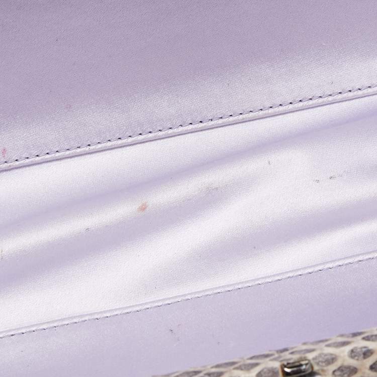 Pre Owned Bottega Veneta Lilac Intrecciato Satin and Watersnake Leather Knot Long Clutch