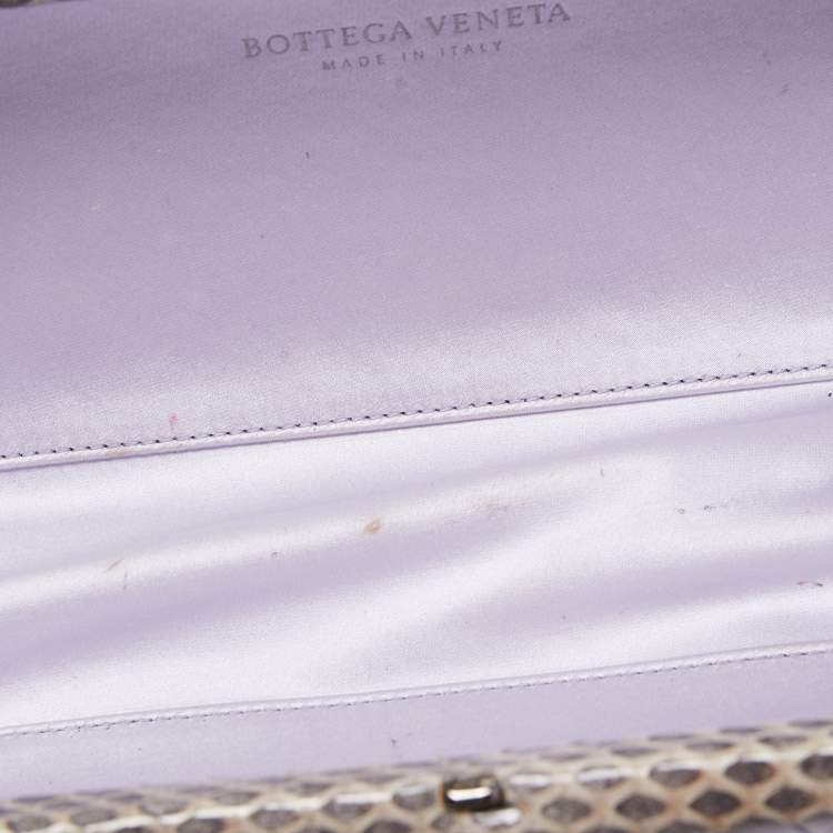 Pre Owned Bottega Veneta Lilac Intrecciato Satin and Watersnake Leather Knot Long Clutch