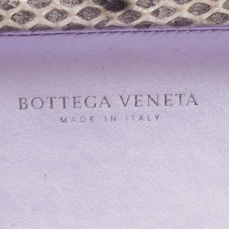 Pre Owned Bottega Veneta Lilac Intrecciato Satin and Watersnake Leather Knot Long Clutch