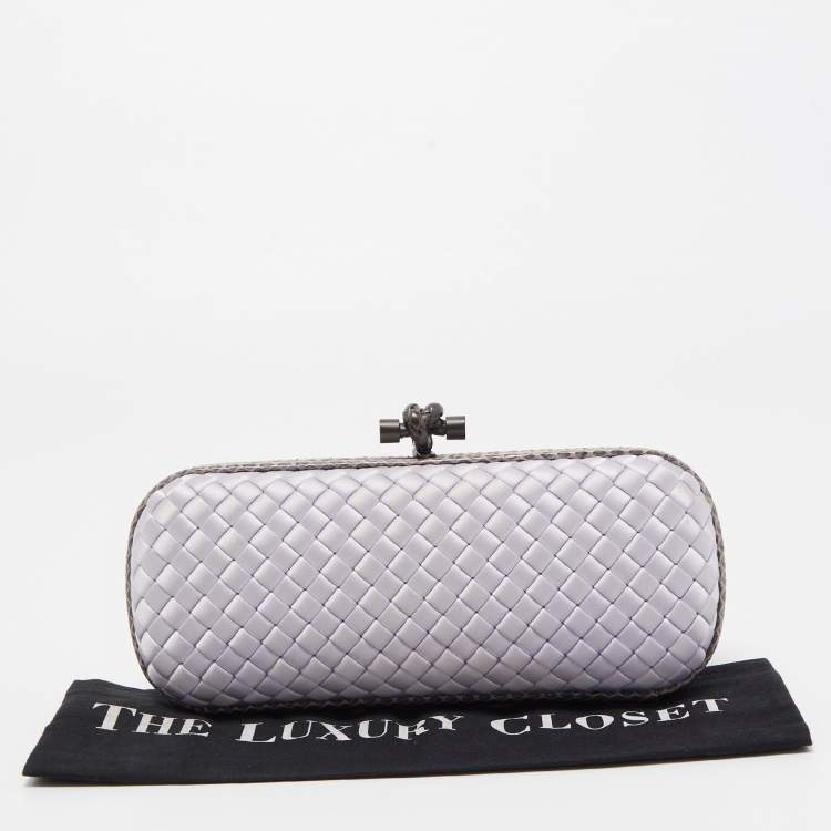 Pre Owned Bottega Veneta Lilac Intrecciato Satin and Watersnake Leather Knot Long Clutch