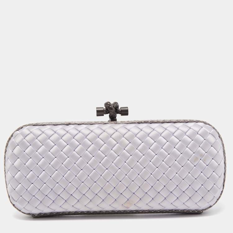 Pre Owned Bottega Veneta Lilac Intrecciato Satin and Watersnake Leather Knot Long Clutch