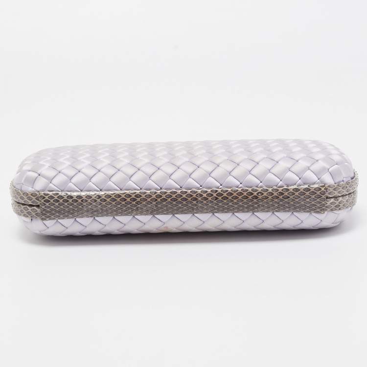 Pre Owned Bottega Veneta Lilac Intrecciato Satin and Watersnake Leather Knot Long Clutch