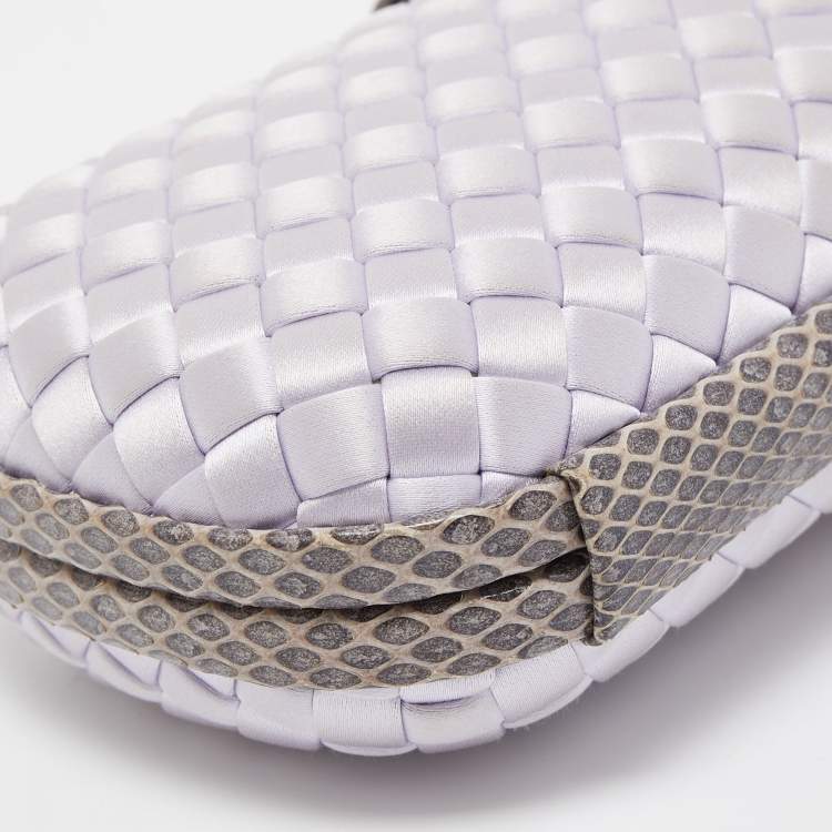 Pre Owned Bottega Veneta Lilac Intrecciato Satin and Watersnake Leather Knot Long Clutch