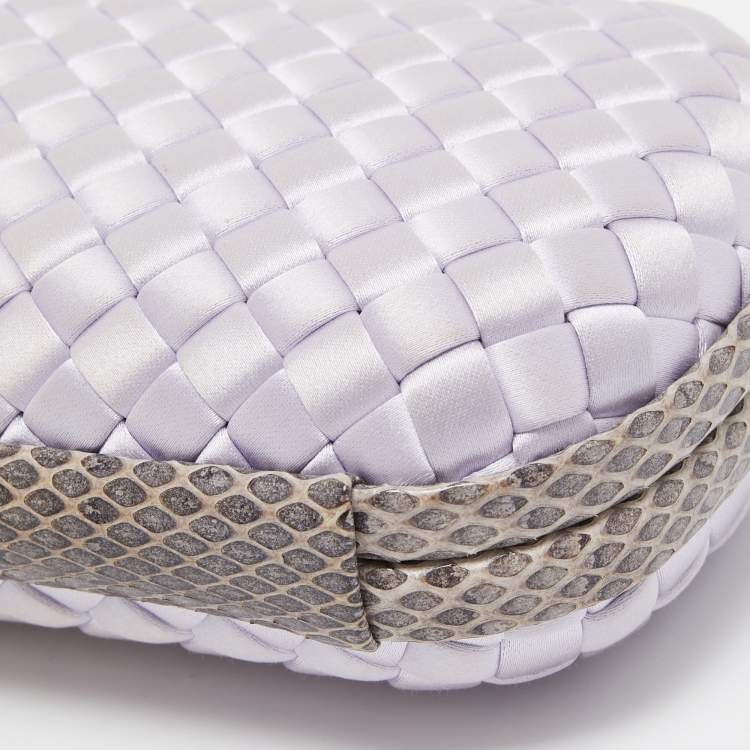 Pre Owned Bottega Veneta Lilac Intrecciato Satin and Watersnake Leather Knot Long Clutch