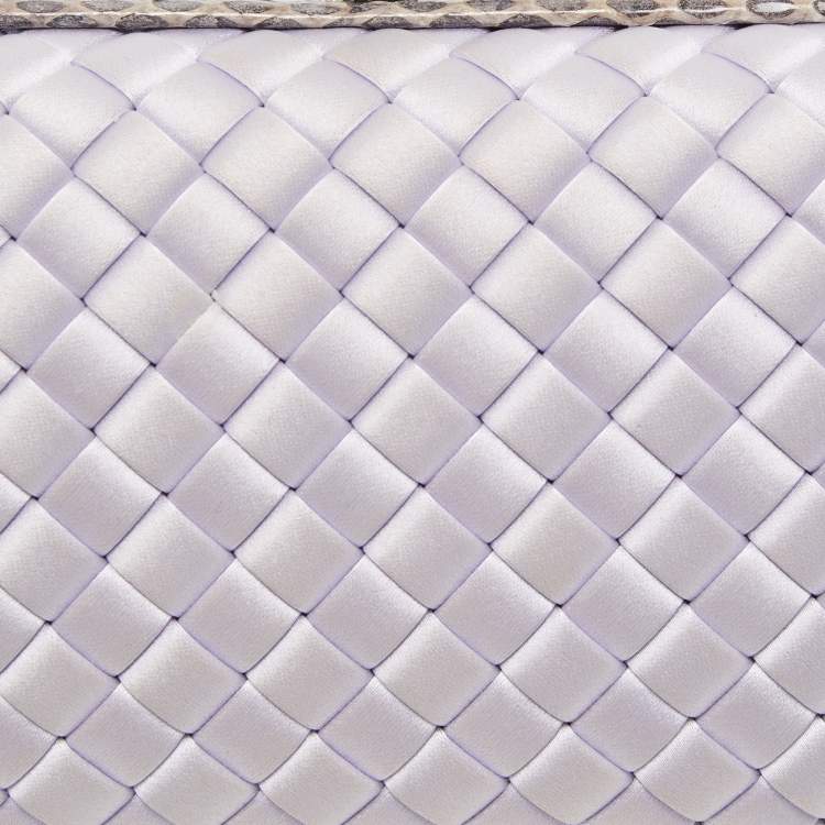 Pre Owned Bottega Veneta Lilac Intrecciato Satin and Watersnake Leather Knot Long Clutch