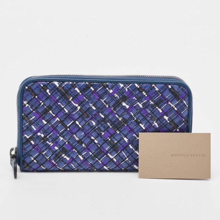 Pre Owned Bottega Veneta Purple Intrecciato Leather Zip Around Wallet