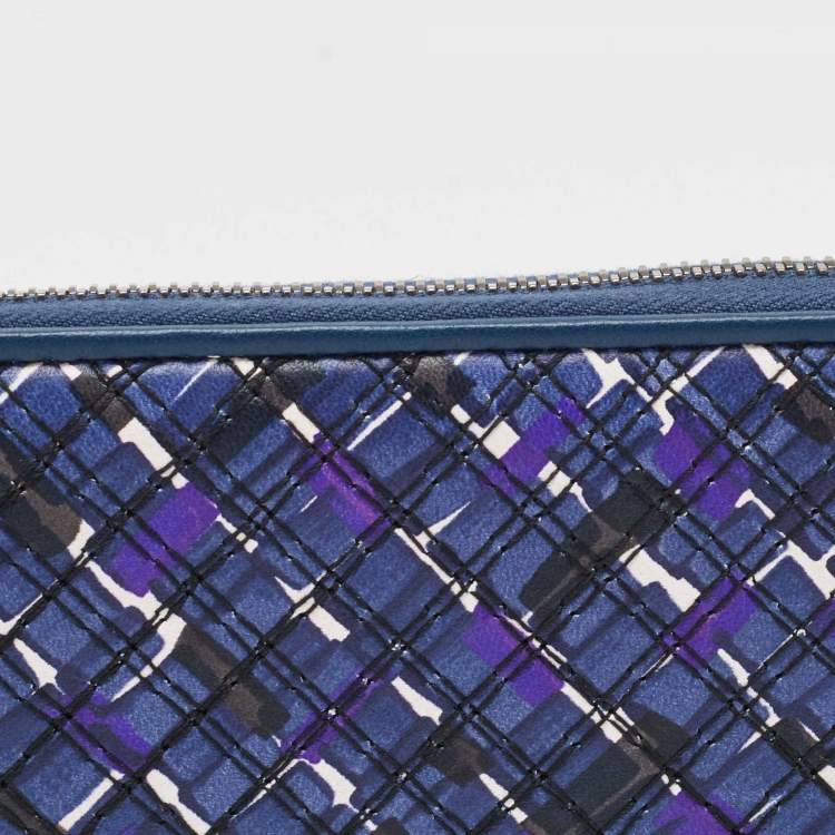 Pre Owned Bottega Veneta Purple Intrecciato Leather Zip Around Wallet