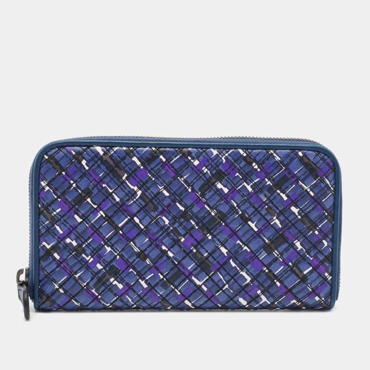 Pre Owned Bottega Veneta Purple Intrecciato Leather Zip Around Wallet