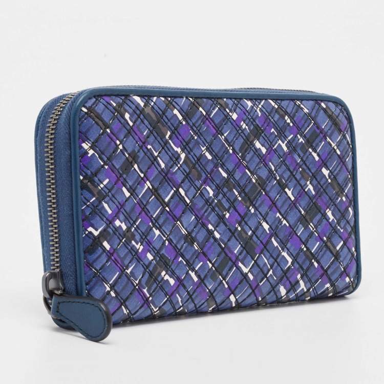 Pre Owned Bottega Veneta Purple Intrecciato Leather Zip Around Wallet