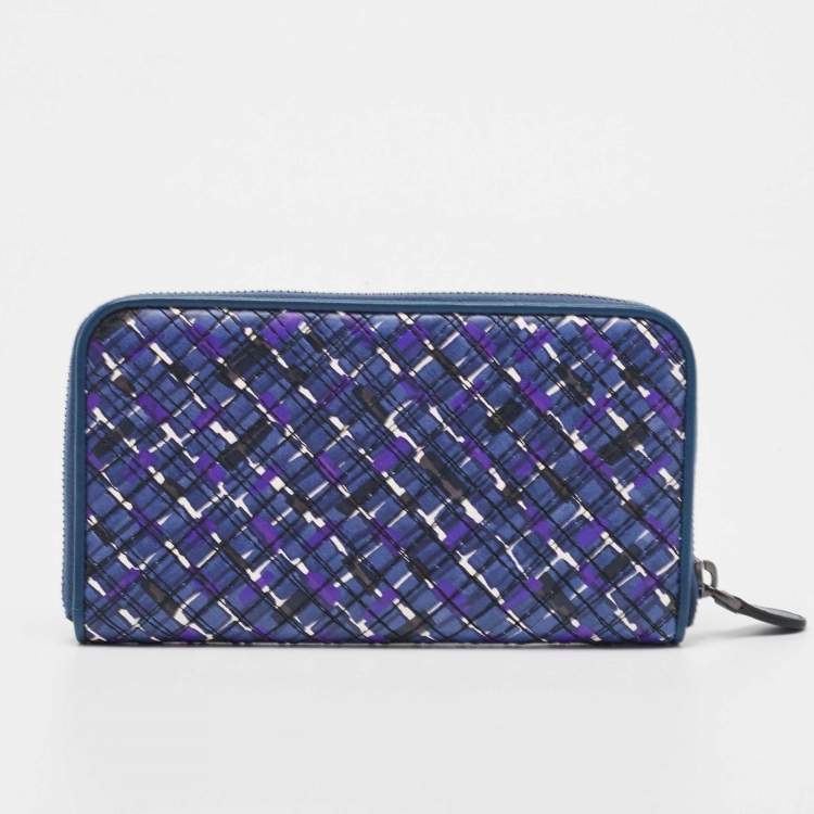 Pre Owned Bottega Veneta Purple Intrecciato Leather Zip Around Wallet