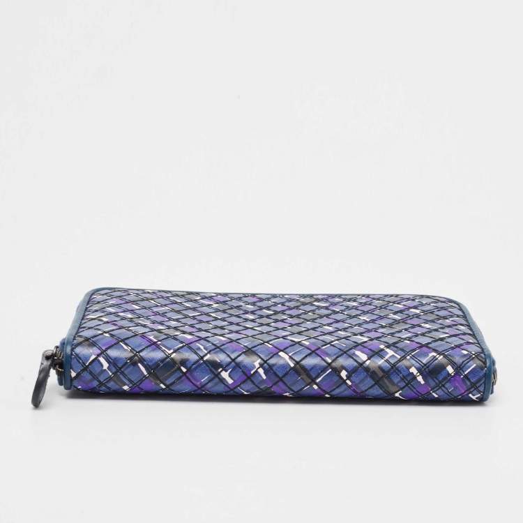 Pre Owned Bottega Veneta Purple Intrecciato Leather Zip Around Wallet