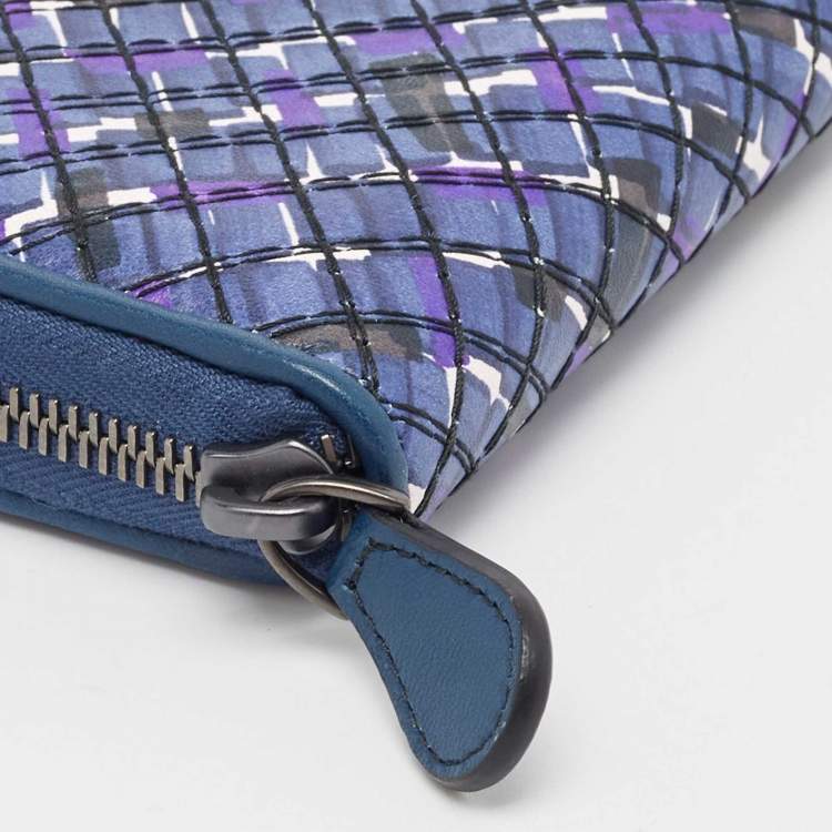 Pre Owned Bottega Veneta Purple Intrecciato Leather Zip Around Wallet