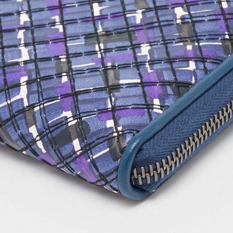 Pre Owned Bottega Veneta Purple Intrecciato Leather Zip Around Wallet
