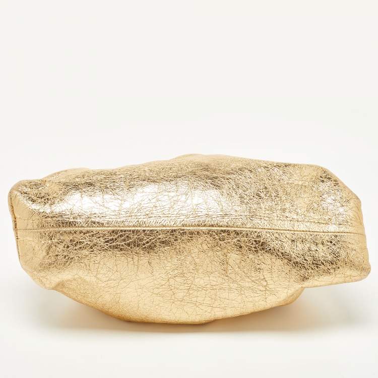Pre Owned Bottega Veneta Gold Crinkled Leather The Pouch Clutch