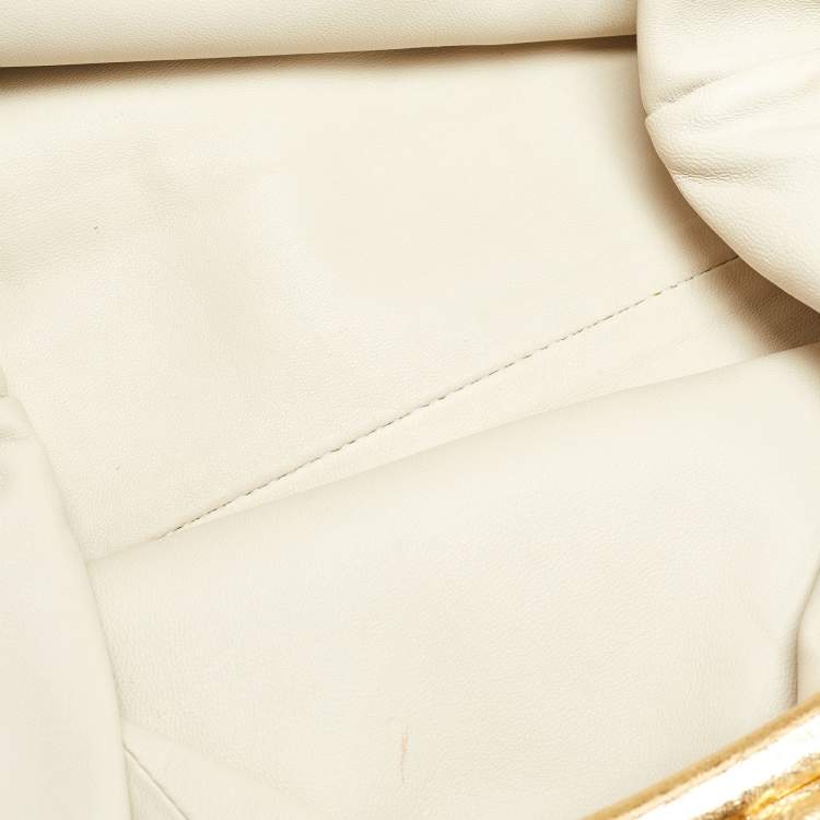 Pre Owned Bottega Veneta Gold Crinkled Leather The Pouch Clutch