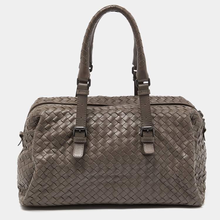 Pre Owned Bottega Veneta Grey Intrecciato Leather Boston Zip Bag