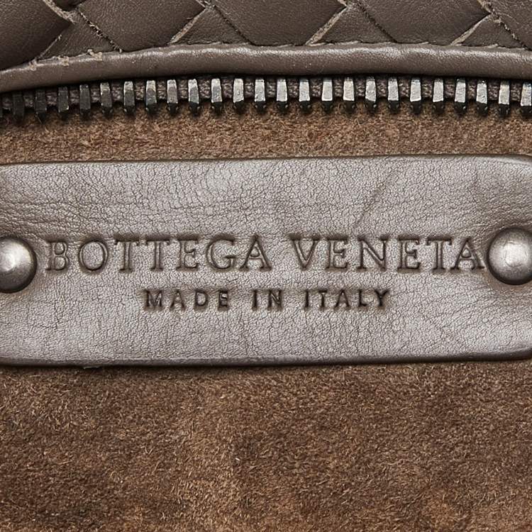 Pre Owned Bottega Veneta Grey Intrecciato Leather Boston Zip Bag