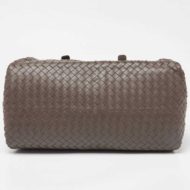 Pre Owned Bottega Veneta Grey Intrecciato Leather Boston Zip Bag