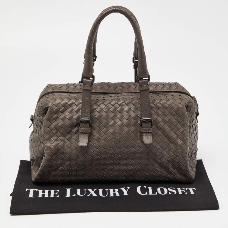 Pre Owned Bottega Veneta Grey Intrecciato Leather Boston Zip Bag
