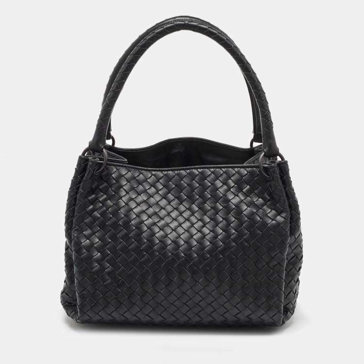 Pre Owned Bottega Veneta Black Intrecciato Leather Parachute Bag