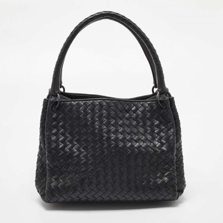Pre Owned Bottega Veneta Black Intrecciato Leather Parachute Bag