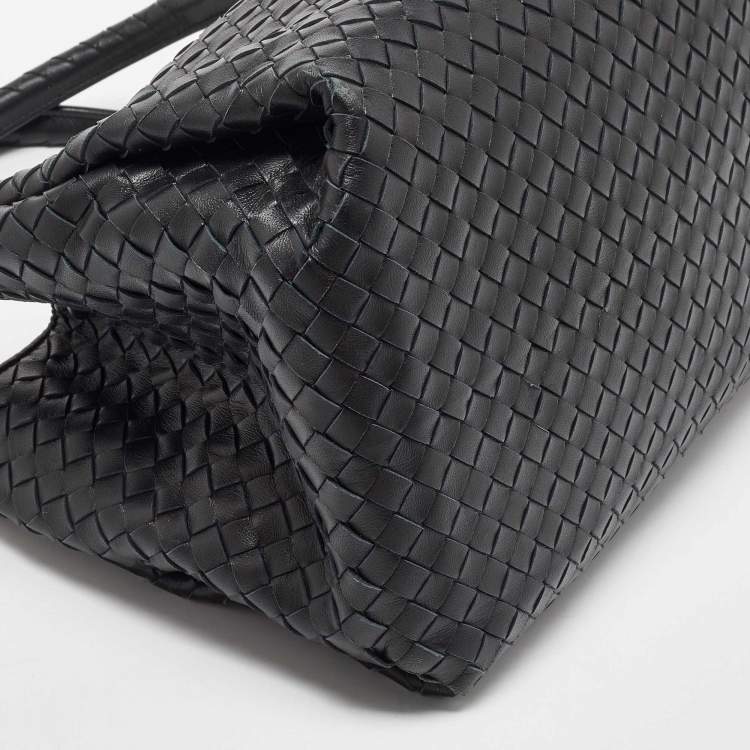 Pre Owned Bottega Veneta Black Intrecciato Leather Parachute Bag