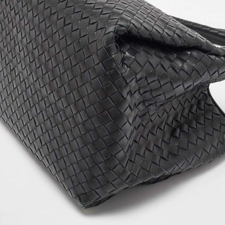 Pre Owned Bottega Veneta Black Intrecciato Leather Parachute Bag