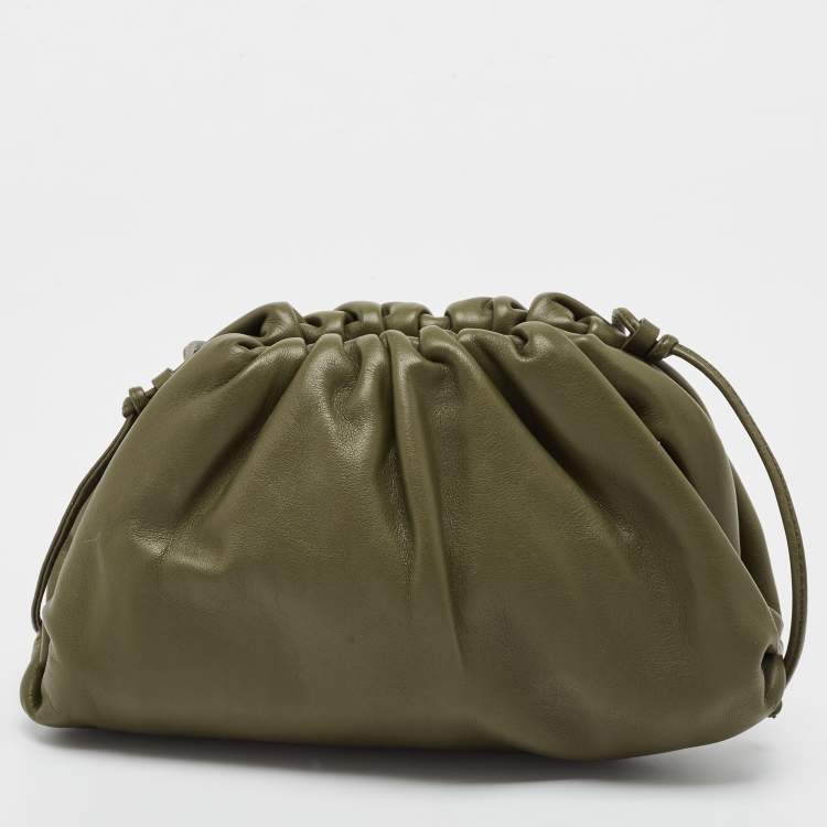 Pre Owned Bottega Veneta Olive Green Leather Mini The Pouch Bag