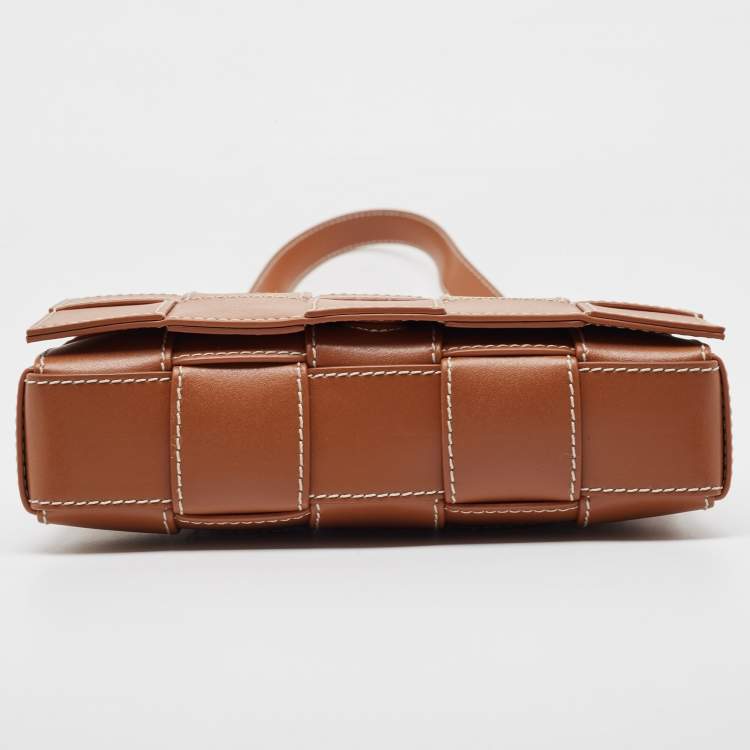Pre Owned Bottega Veneta Brown Intrecciato Leather Cassette Shoulder Bag