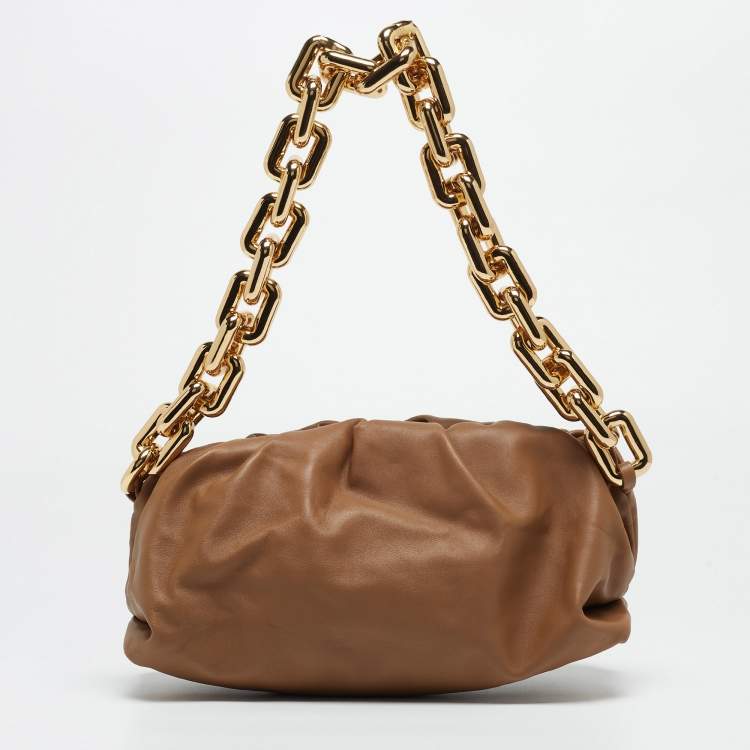 Pre Owned Bottega Veneta Brown Leather Chain Pouch Shoulder Bag