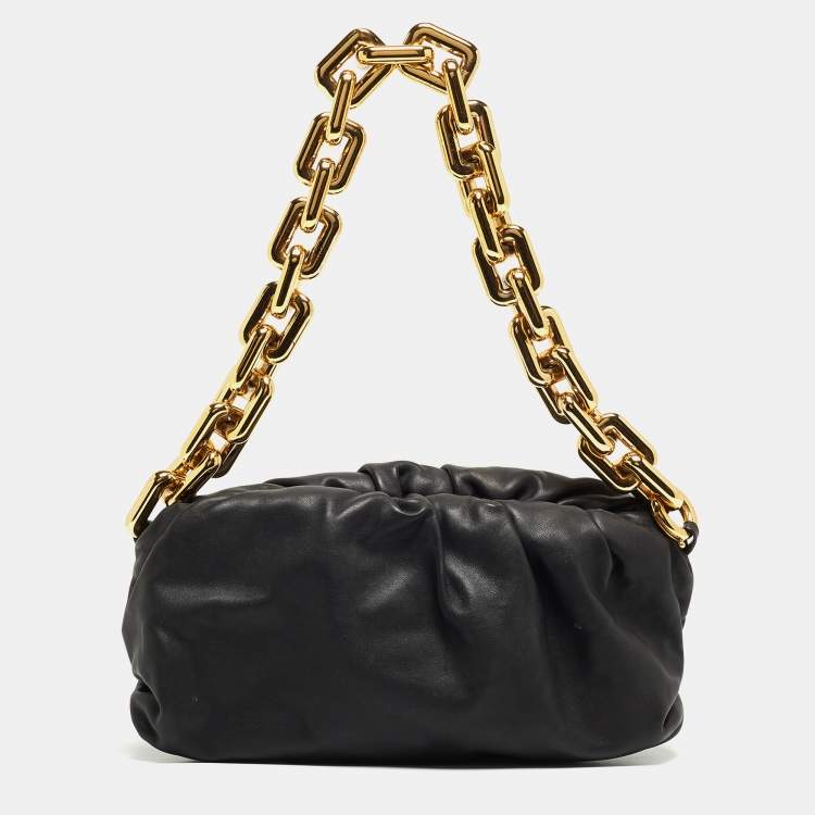 Pre Owned Bottega Veneta Black Leather Chain Pouch Shoulder Bag