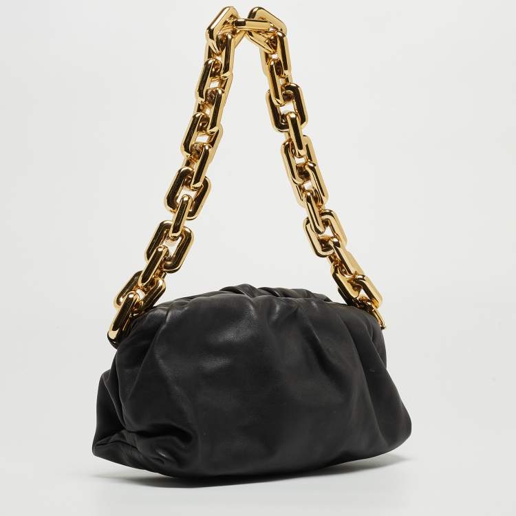 Pre Owned Bottega Veneta Black Leather Chain Pouch Shoulder Bag