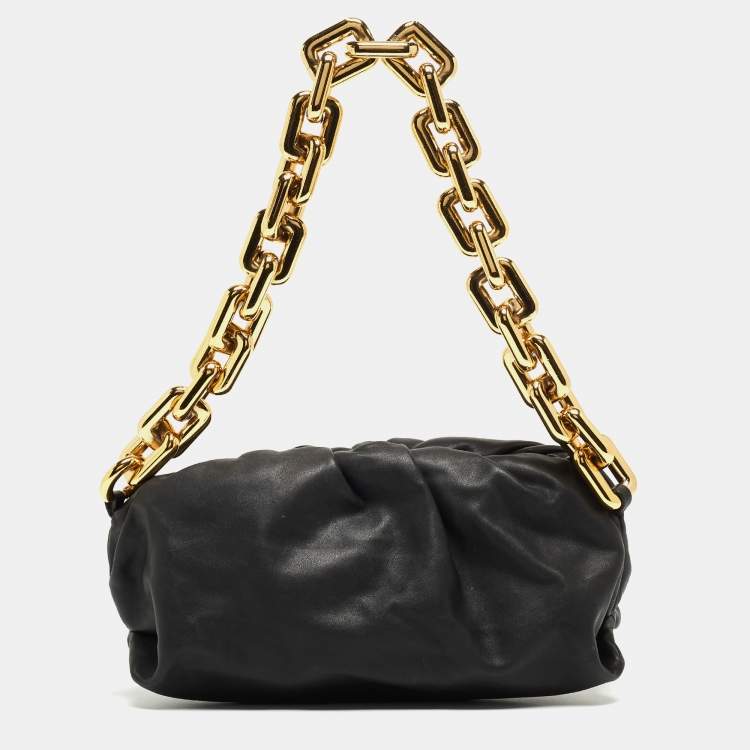 Pre Owned Bottega Veneta Black Leather Chain Pouch Shoulder Bag