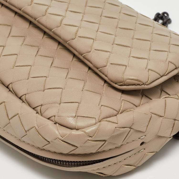 Pre Owned Bottega Veneta Beige Intreccaito Leather Chain Bag