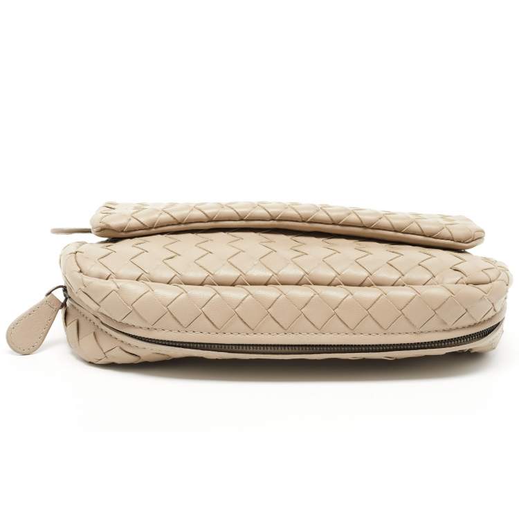 Pre Owned Bottega Veneta Beige Intreccaito Leather Chain Bag