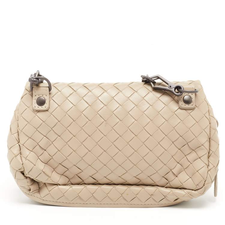 Pre Owned Bottega Veneta Beige Intreccaito Leather Chain Bag