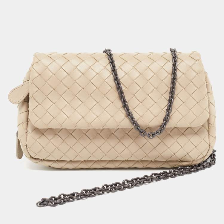 Pre Owned Bottega Veneta Beige Intreccaito Leather Chain Bag