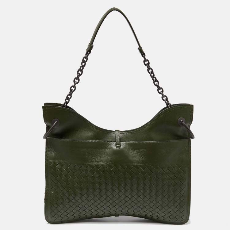 Pre Owned Bottega Veneta Green Intrecciato Souple Beverly Shoulder Bag