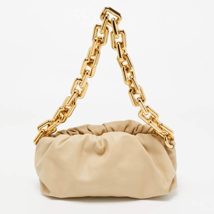 Pre Owned Bottega Veneta Beige Leather The Chain Pouch Bag
