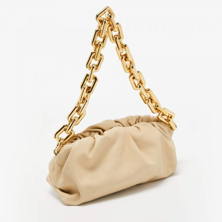 Pre Owned Bottega Veneta Beige Leather The Chain Pouch Bag